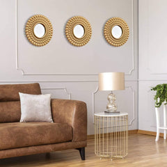 Set de 3 espejos decorativos diseño gotas dorado de 24 cm para pared