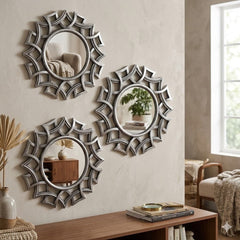 Set de 3 espejos decorativos diseño contemporáneo plata de 24 cm para pared