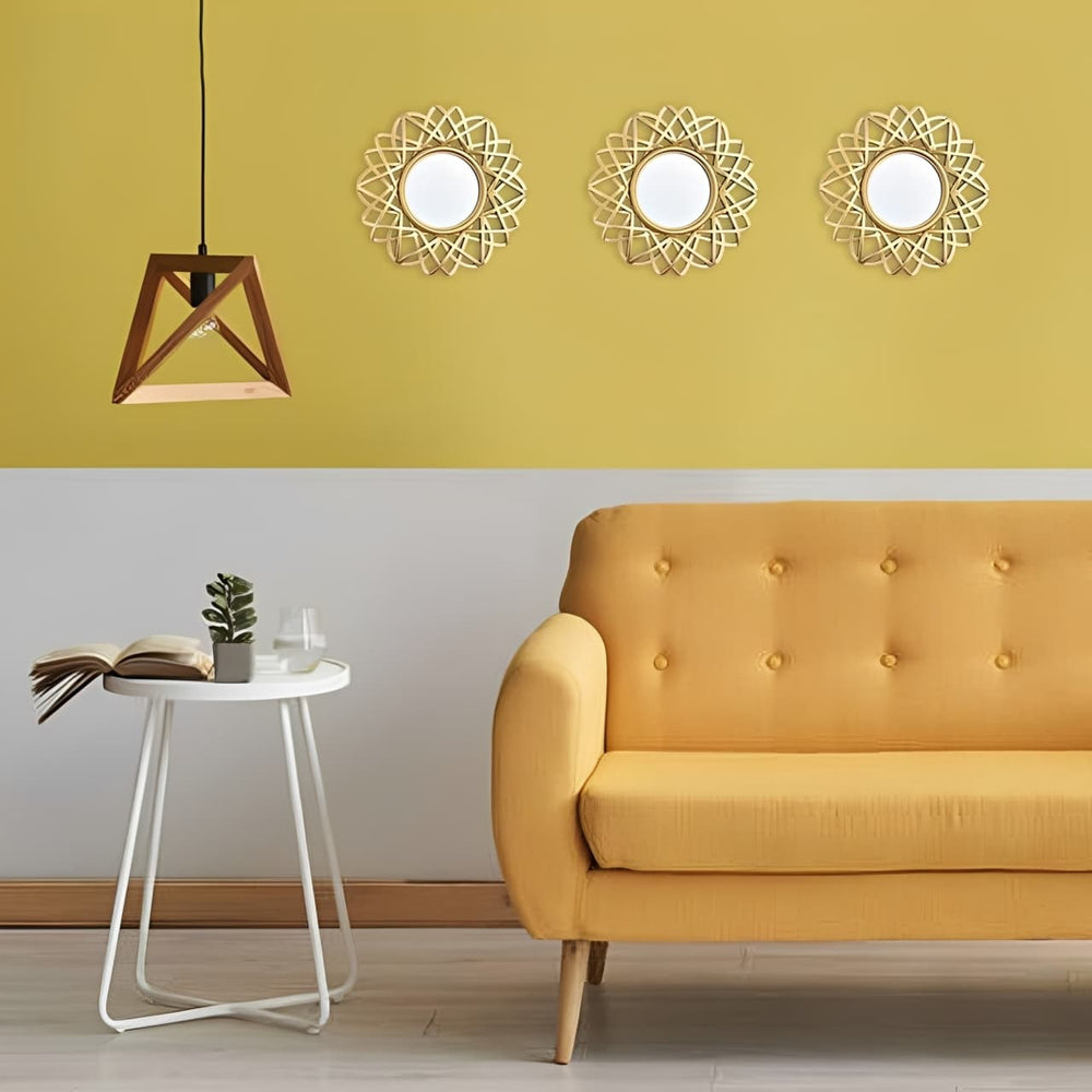 Set de 3 espejos decorativos diseño flor dorado de 24 cm para pared