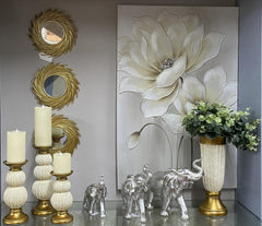 Set de 3 espejos decorativos diseño remolino dorado de 24 cm para pared