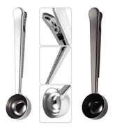 Cuchara medidora en acero inoxidable 17 cm con clip sellador para café