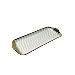 Bandeja Decorativa Rectangular 15x36cm Detalle Acanelado y Borde Dorado