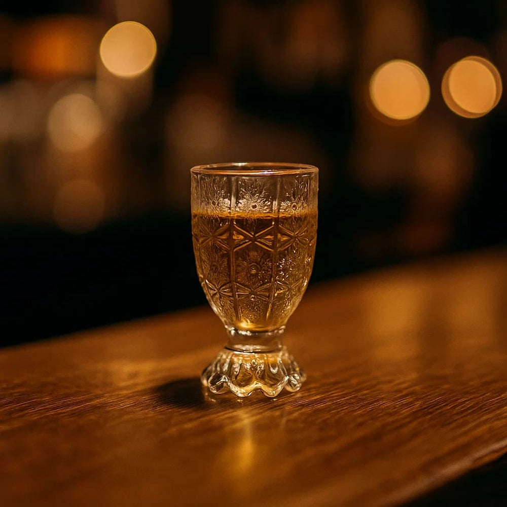 Copa de vidrio 36 ml con diseño de rombos en relieve