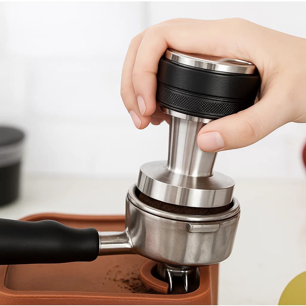 Tamper para café negro de 50 mm con base plana de acero inoxidable