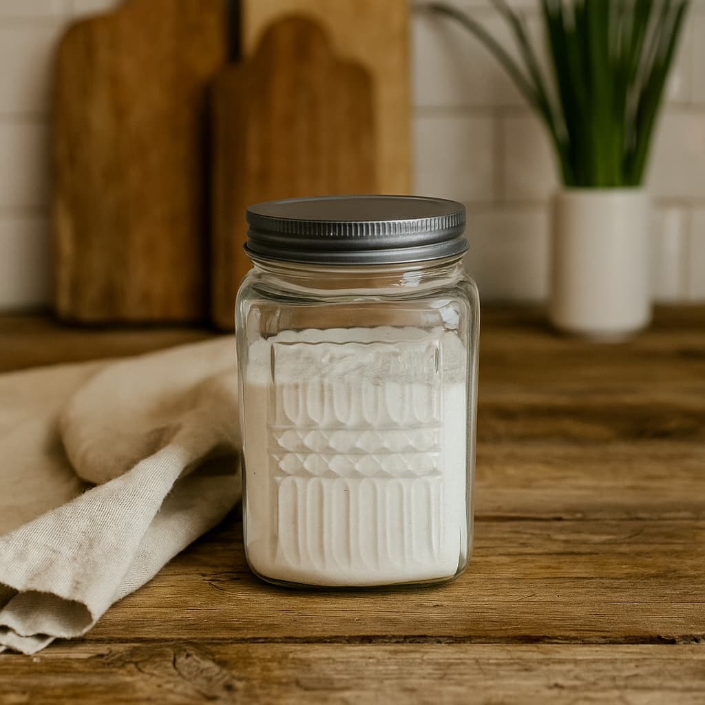 Recipiente de cristal cuadrado con líneas texturizadas y tapa plateada