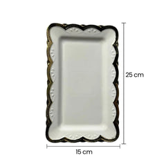Bandeja Decorativa Blanca Con Borde Dorado Ondulado medidas grande