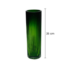 Florero De Cristal Verde Con Líneas Verticales medidas grande