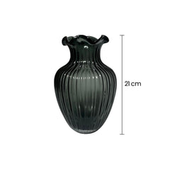 Florero Cristal Diseño Líneas Verticales Verde Oliva medidas pequeño