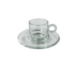 Set De Plato Con Pocillo En Vidrio Transparente Diseño Liso