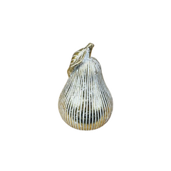 Figura Decorativa Pera Dorada Con Líneas Blancas 11×7cm