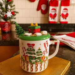 Pocillo Navideño 350ml Con Tapa En Regalo