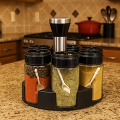 Set condimenteros x6 En Vidrio Con Tapa Negra