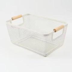 Canasta Metálica 36x21x15 cm Con Mango En Bambú