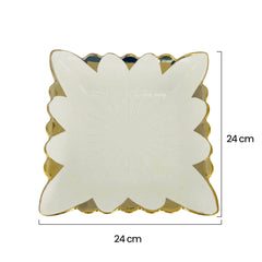 Bandeja Decorativa Cuadrada Forma De Flor 24x24cm Borde Dorado