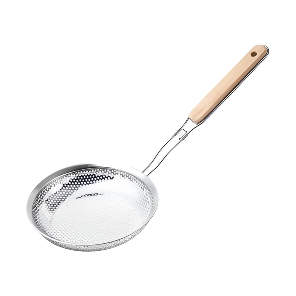 Colador metálico de 14 cm con mango de madera
