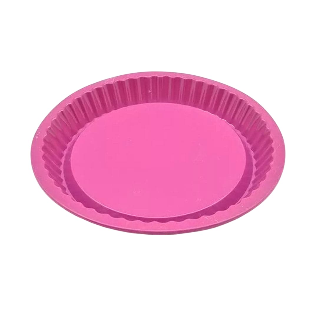 Molde de silicona Press para pie 24 cm rosa con borde estriado.
