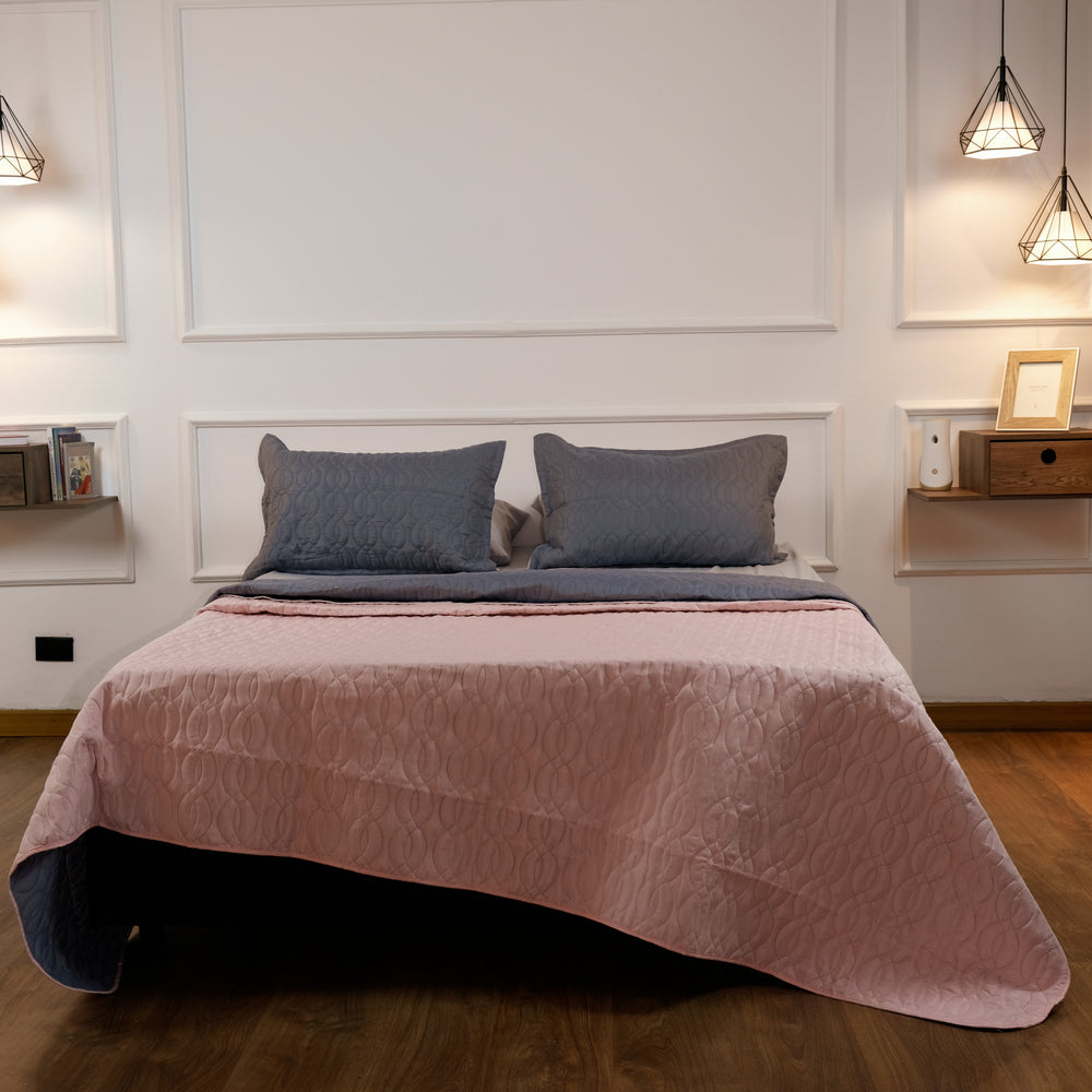 Plumón Doble Faz Gris Ratón Y Palo Rosa Funda Acolchada Lala Home