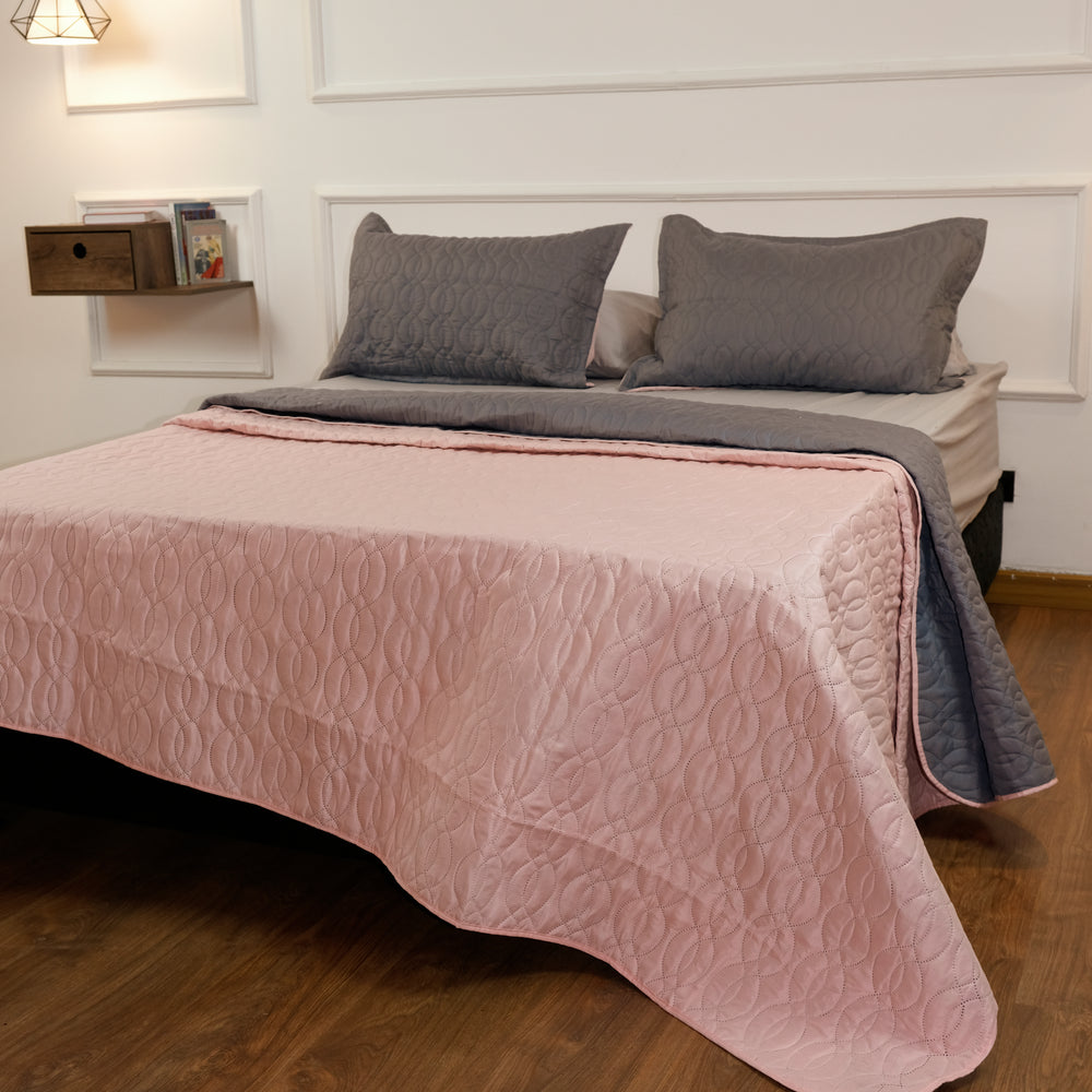 Plumón Doble Faz Gris Ratón Y Palo Rosa Funda Acolchada Lala Home