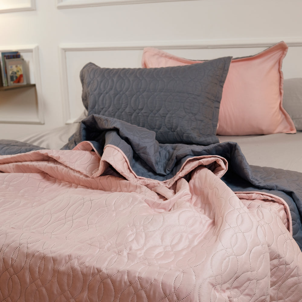 Plumón Doble Faz Gris Ratón Y Palo Rosa Funda Acolchada Lala Home