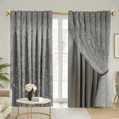 Cortina con velo semitransparente gris y aro metálico 140×220 cm – Lala Home