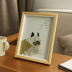 Portarretrato en madera clara con ilustración de bull dog