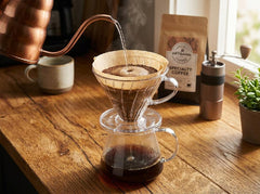 Filtro para café tipo V60 de borosilicato transparente de 9 cm con asa y base circular