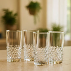 Set de 4 vasos Oracle de vidrio transparente 484 ml diseño rombos