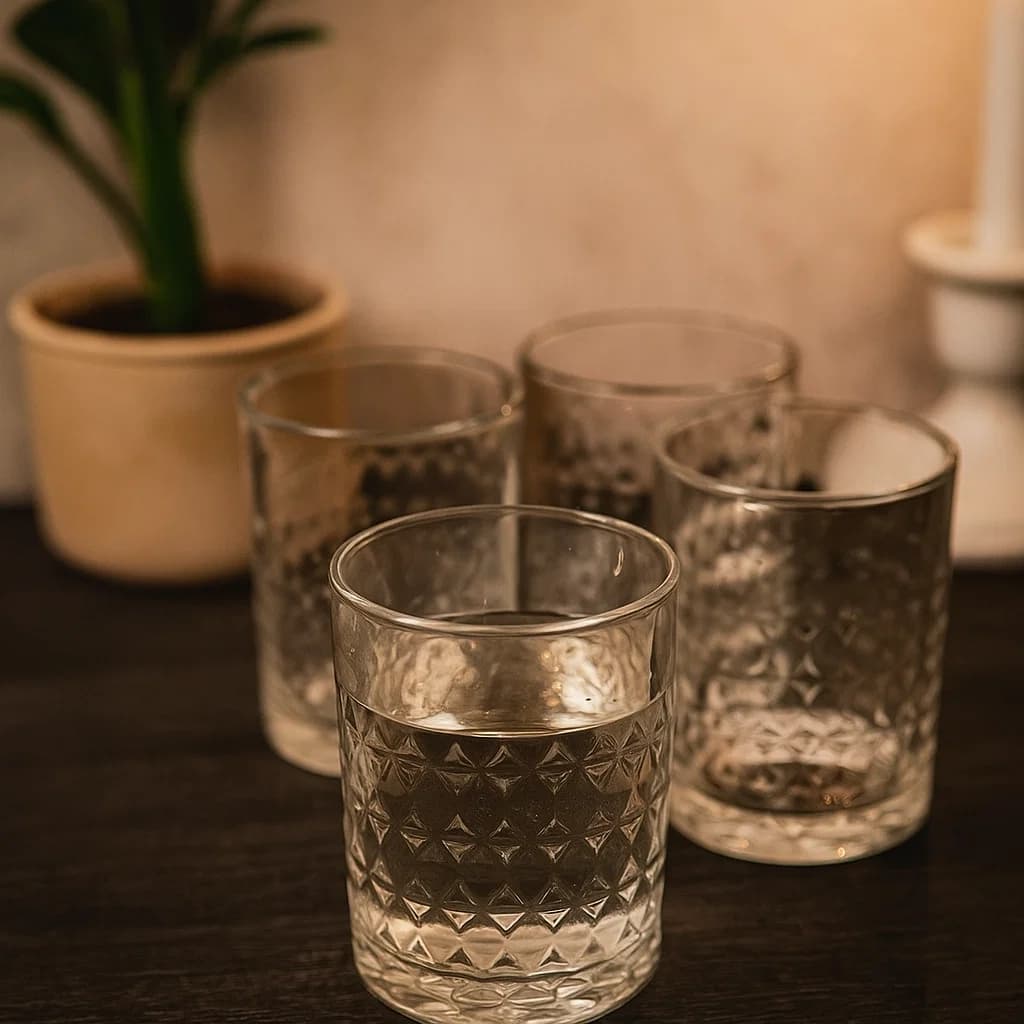 Set de 4 vasos Oracle 325 ml de vidrio transparente diseño rombos