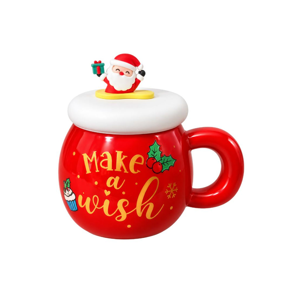 Pocillo verde de Navidad de 500 ml con tapa decorada con árbol navideño.