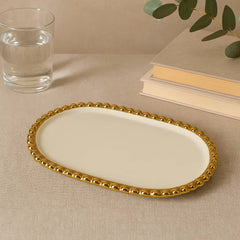 Bandeja Decorativa Ovalada 18x27cm Borde En Perlas