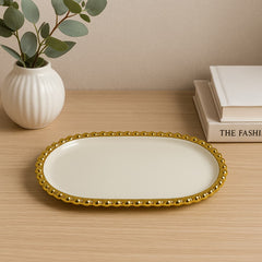 Bandeja Decorativa Ovalada 18x27cm Borde En Perlas