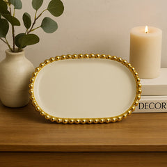 Bandeja Decorativa Ovalada 18x27cm Borde En Perlas