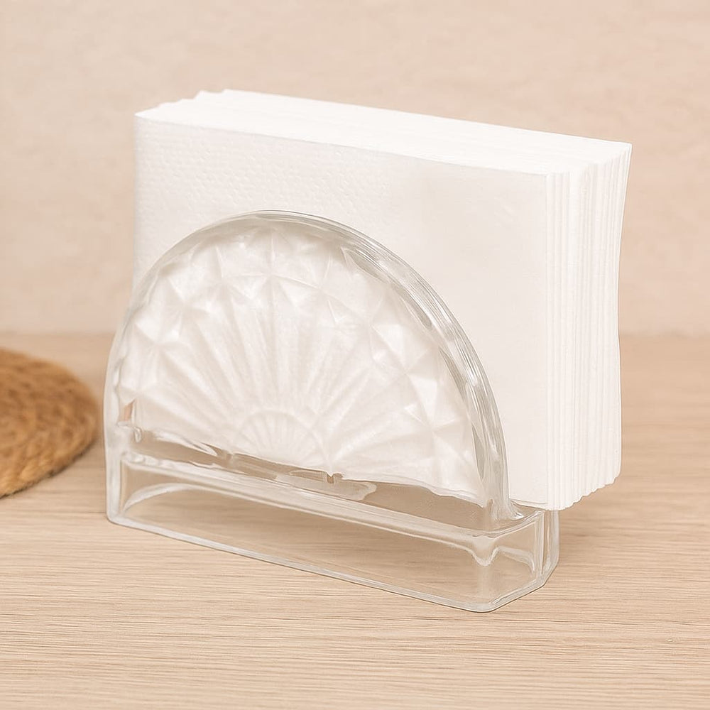 Detalle del patrón grabado en servilletero de vidrio – Lala Home