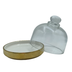 Plato Postrero Blanco Con Tapa Vidrio Pequeño