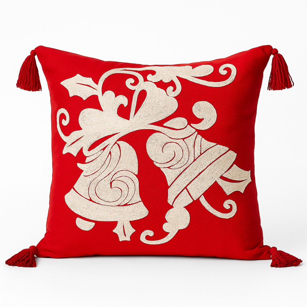 Cojín de Navidad 45×45 cm con borlas y campanas