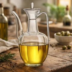 aceitera de vidrio 550ml con pico vertedor diseño acanalado transparente