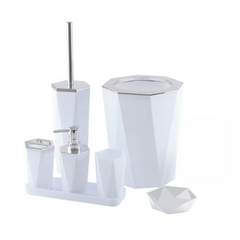 Set Baño x7 Con Tapa Plateada