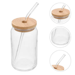 Mug de vidrio con tapa bambú y pitillo reutilizable