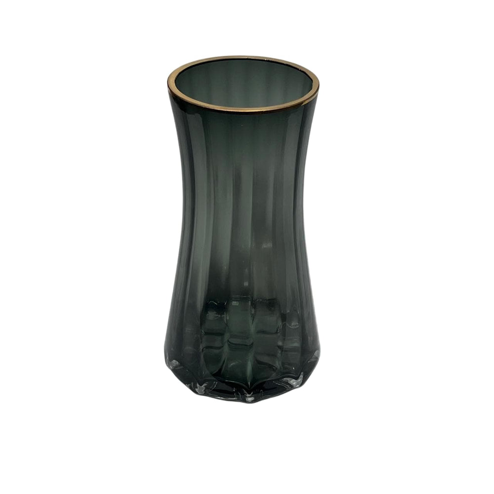 Florero Cristal 23cm Tipo Vaso Con Borde Dorado