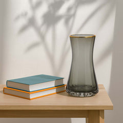 Florero Cristal 23cm Tipo Vaso Con Borde Dorado