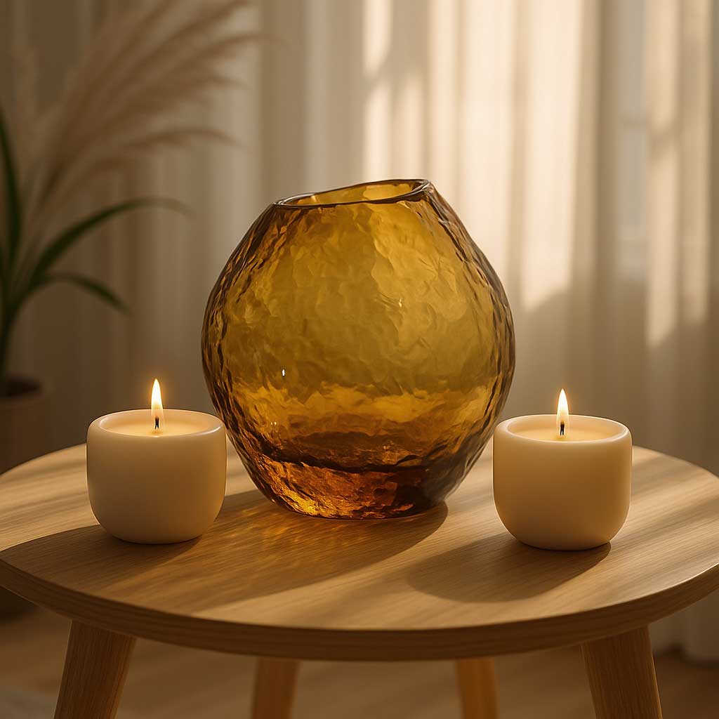 Florero Cristal Ámbar Piedra Thal Amarillo