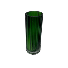 Florero De Cristal Verde Con Líneas Verticales