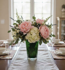 Florero De Cristal Verde Con Líneas Verticales