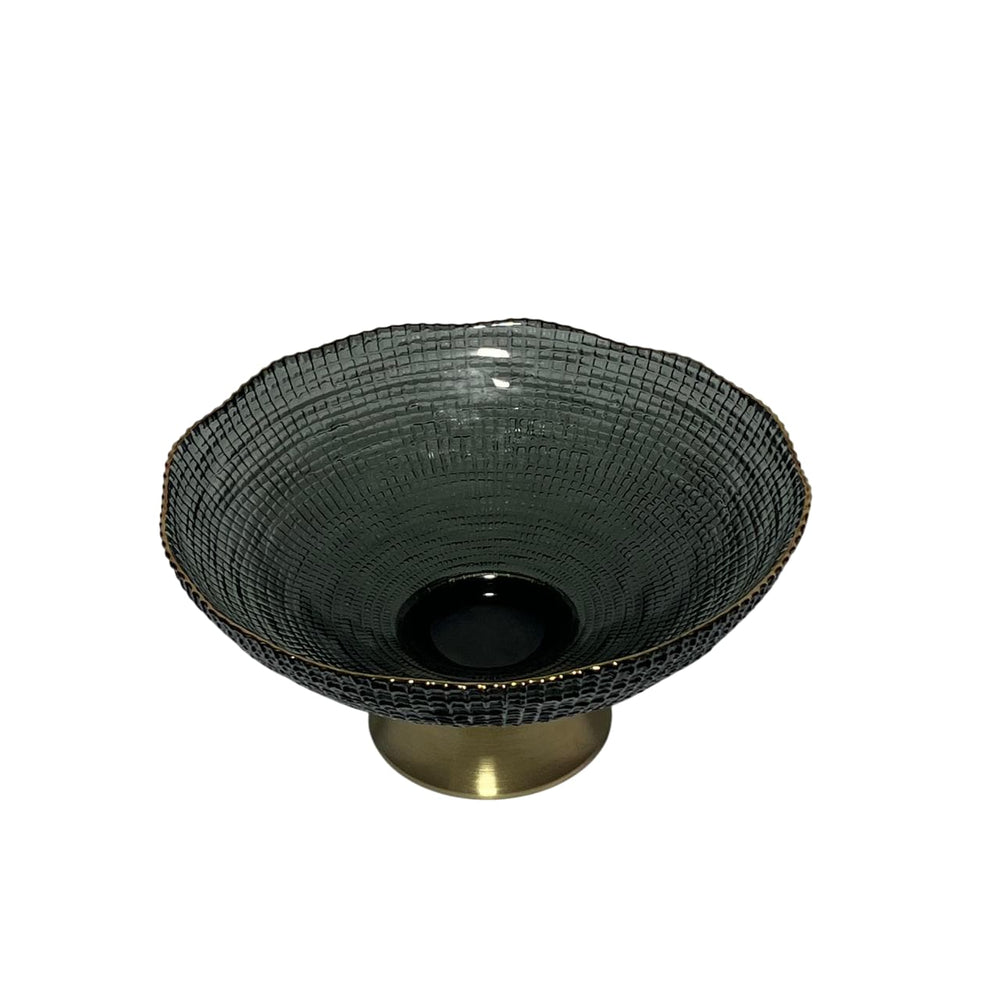 Bandeja De Cristal Tipo Ánfora Con Soporte Dorado