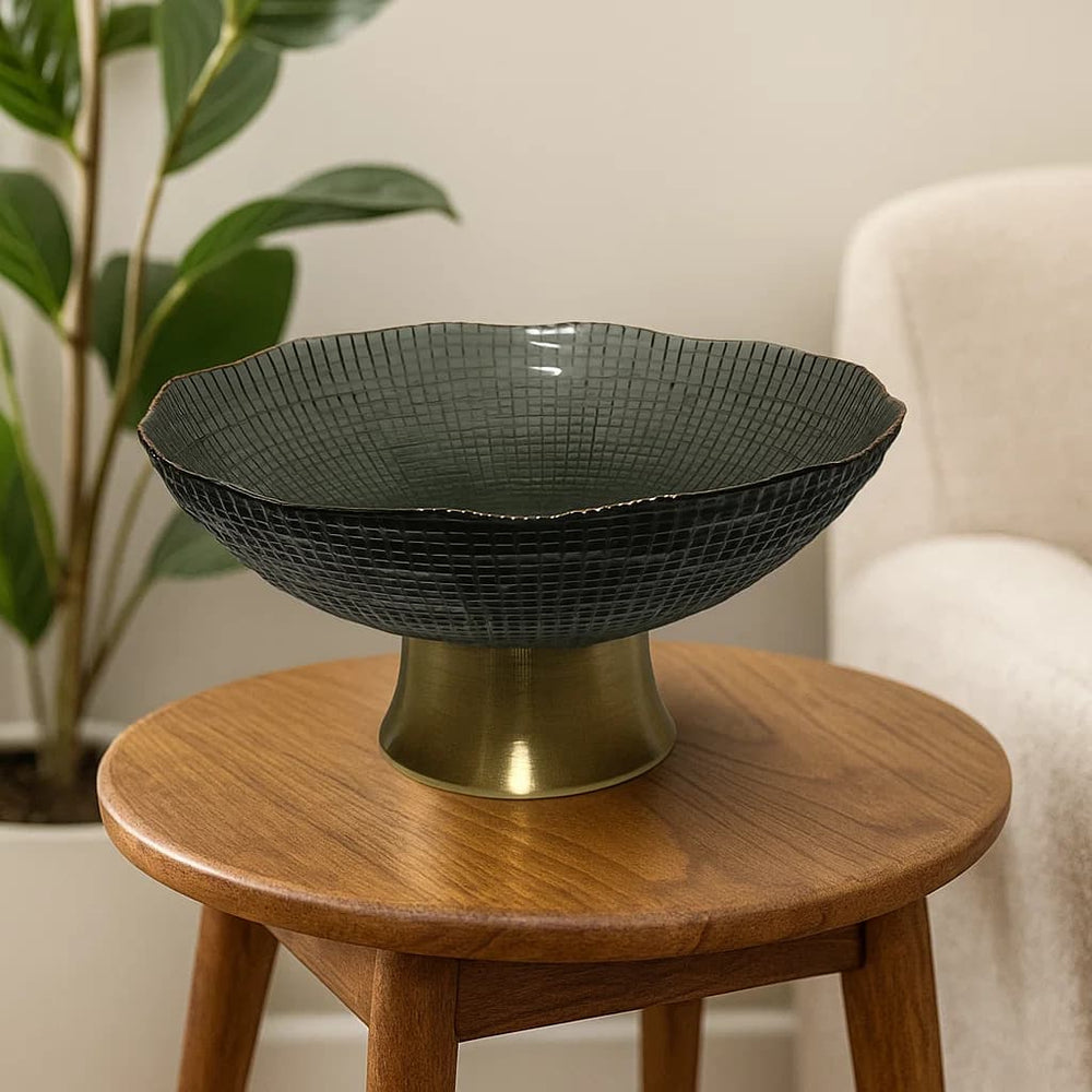 Bandeja De Cristal Tipo Ánfora Con Soporte Dorado