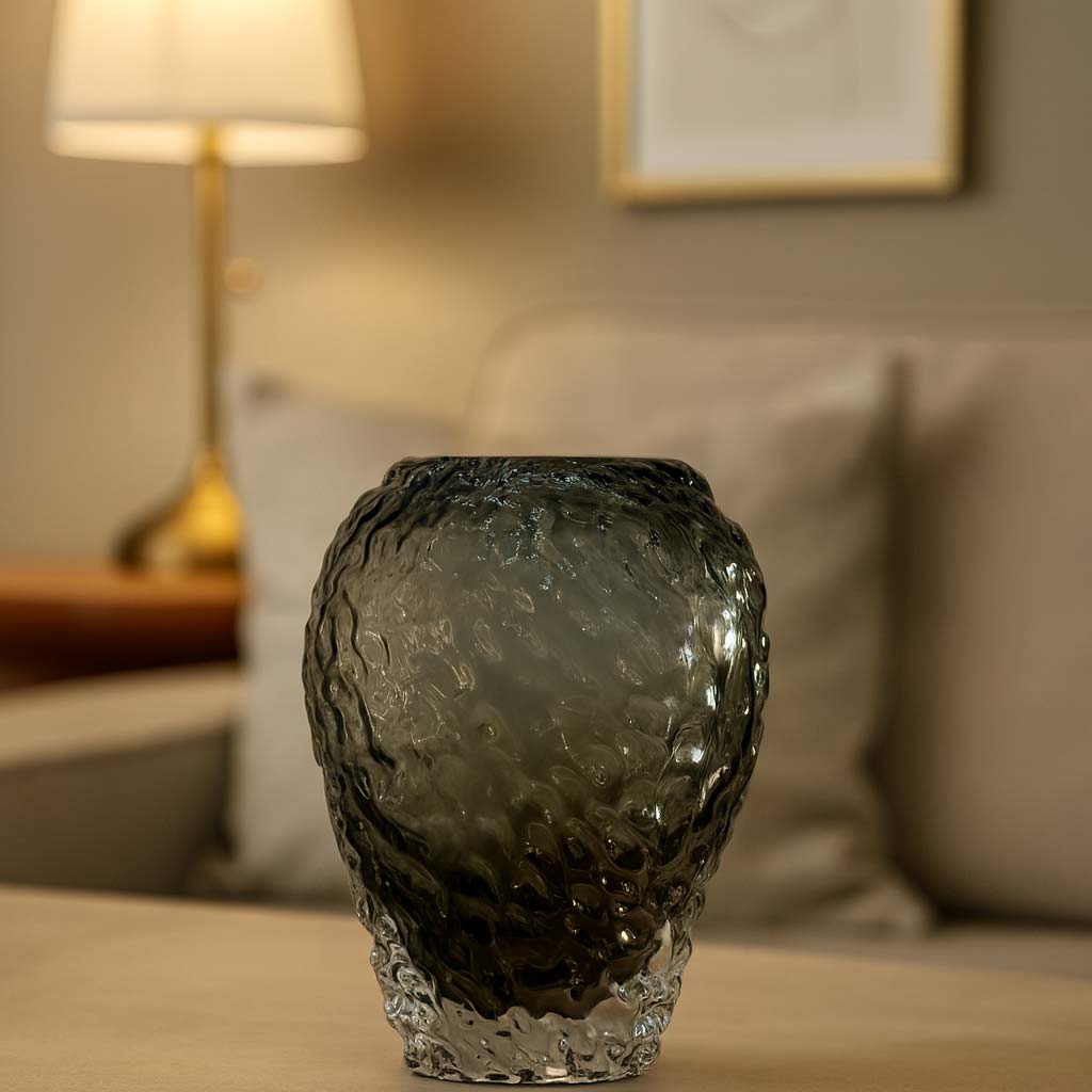 Florero Cristal 25cm Diseño Piedra Thal Verde Oliva