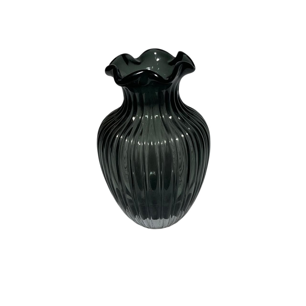 Florero Cristal Diseño Líneas Verticales Verde Oliva