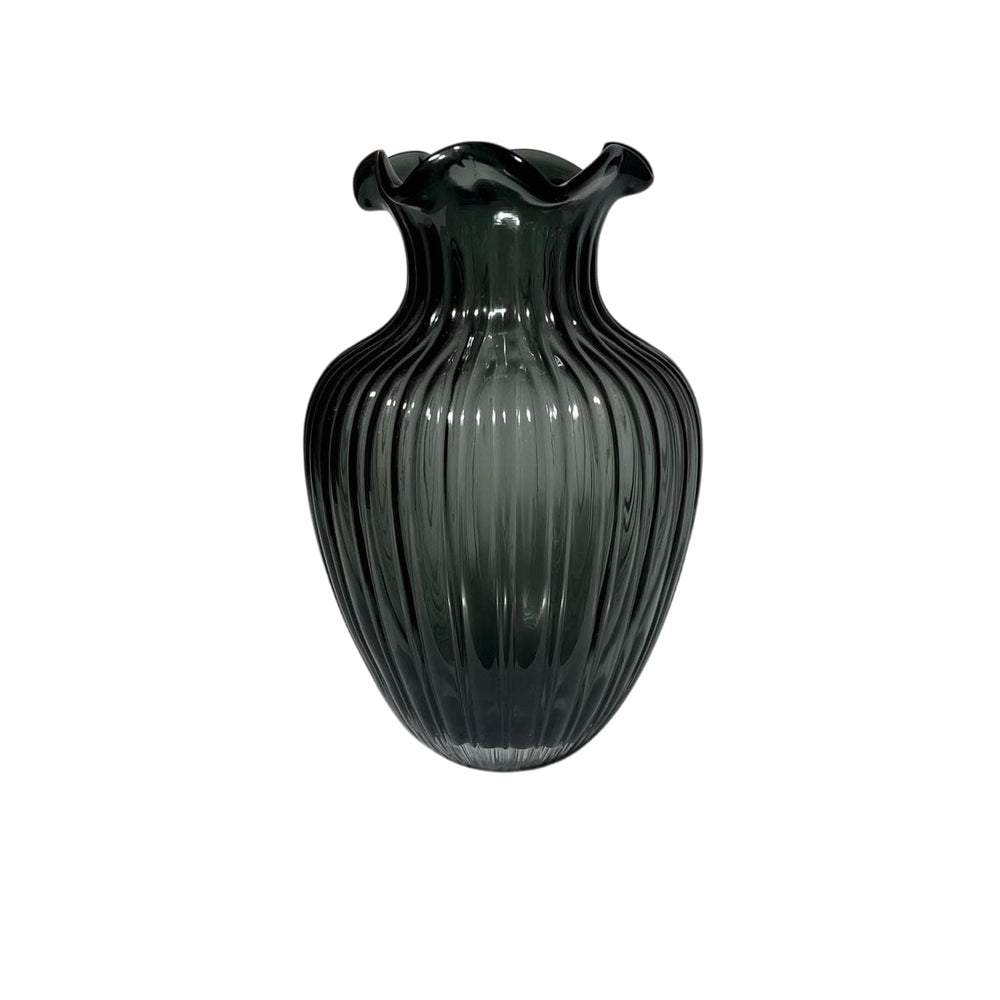 Florero Cristal Diseño Líneas Verticales Verde Oliva