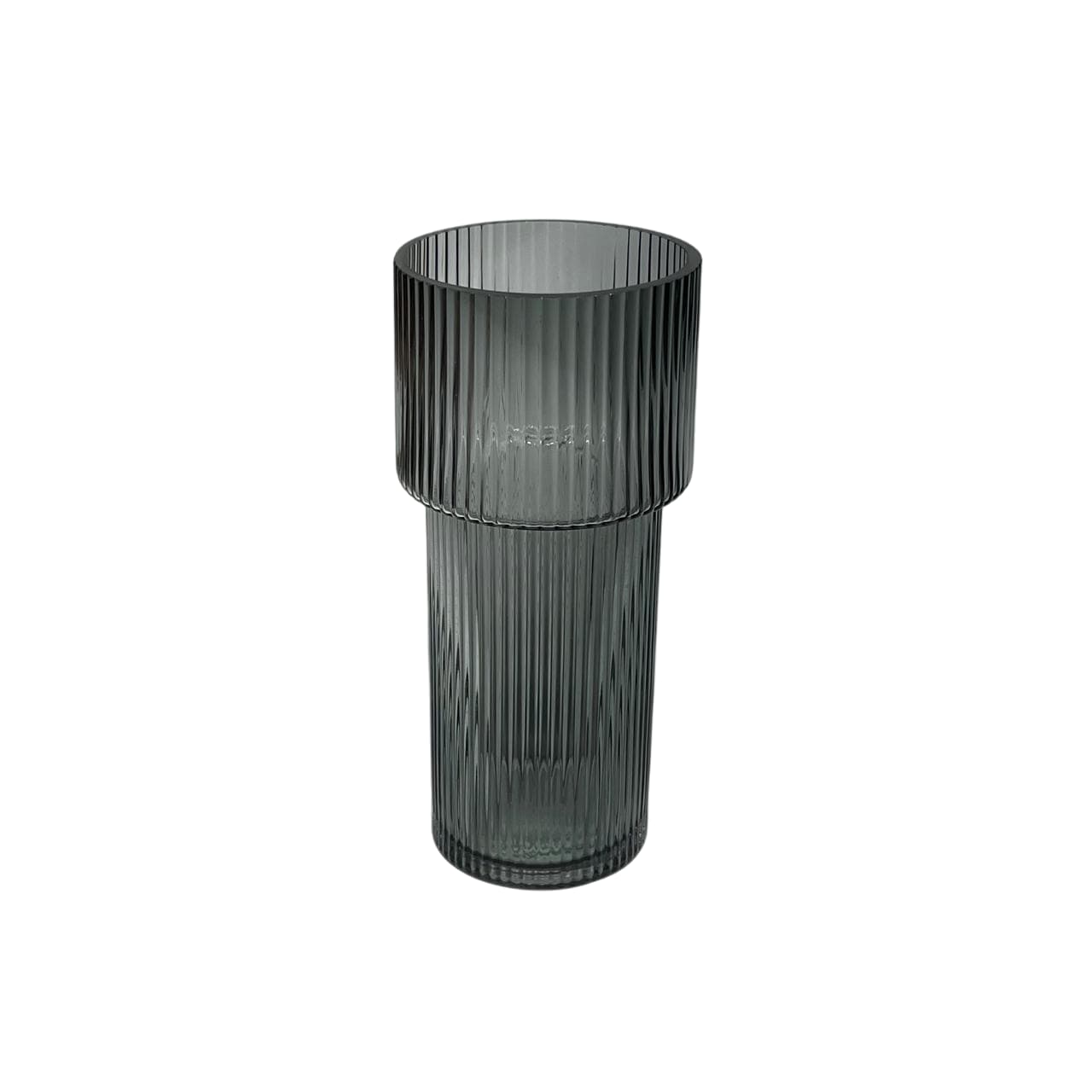 Florero Cristal Tipo Vaso Líneas Verticales Verde Oliva