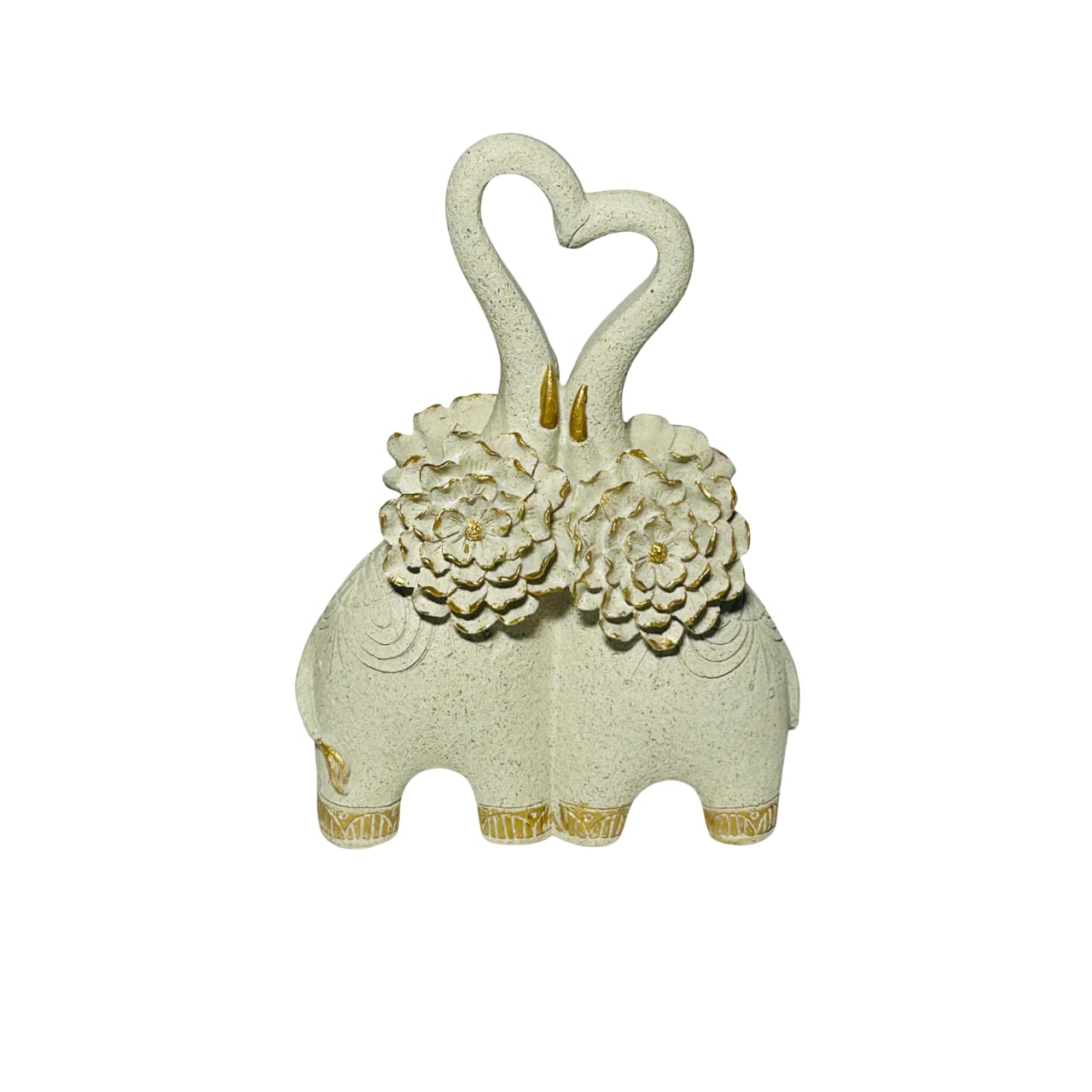 Figura Decorativa Pareja De Elefantes Con Corazon y Flores 